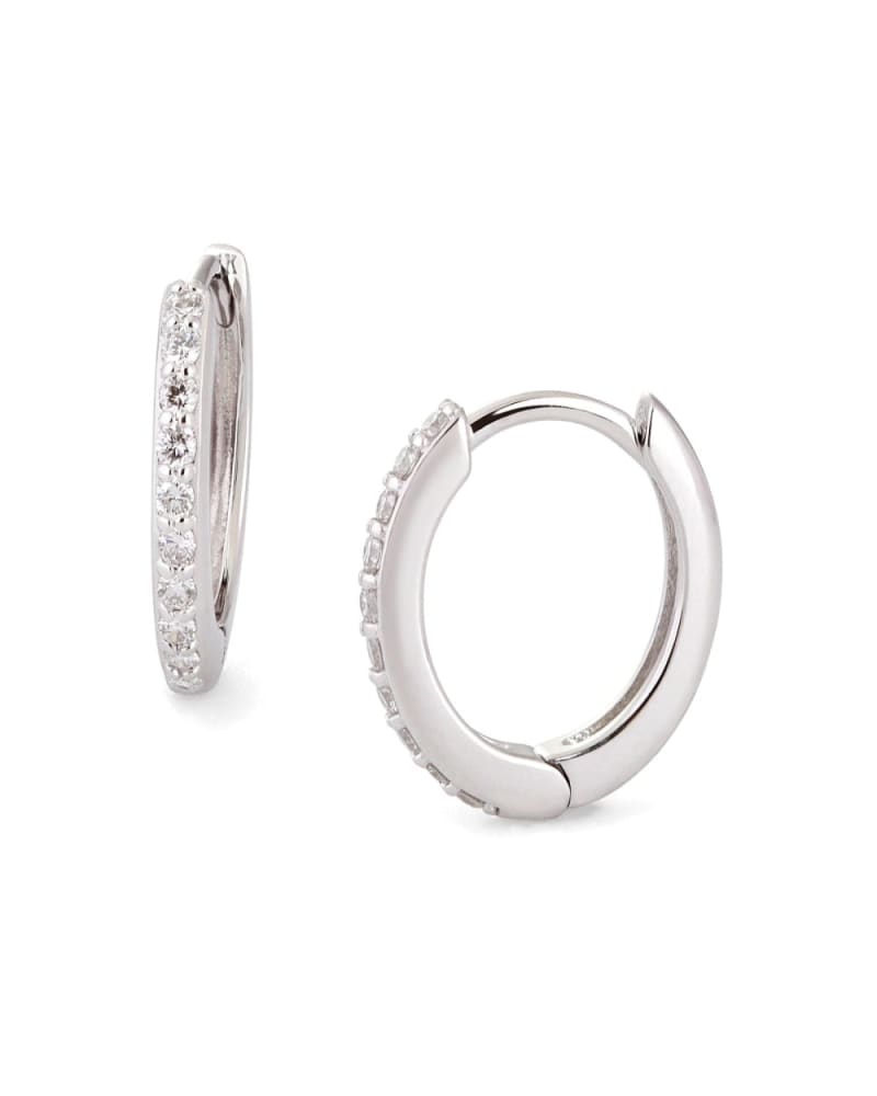 Front of a size one-size-fits-all 12.5mm Diamond And 14K White Gold Huggies Gold in Gold by Eklexic. | dia_product_style_image_id:320186